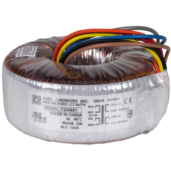 Main product image for Avel Y236651 250VA 18V+18V Toroidal Transformer 122-620